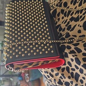 Christian Louboutin Paloma Spike Black Calfskin Clutch Chain